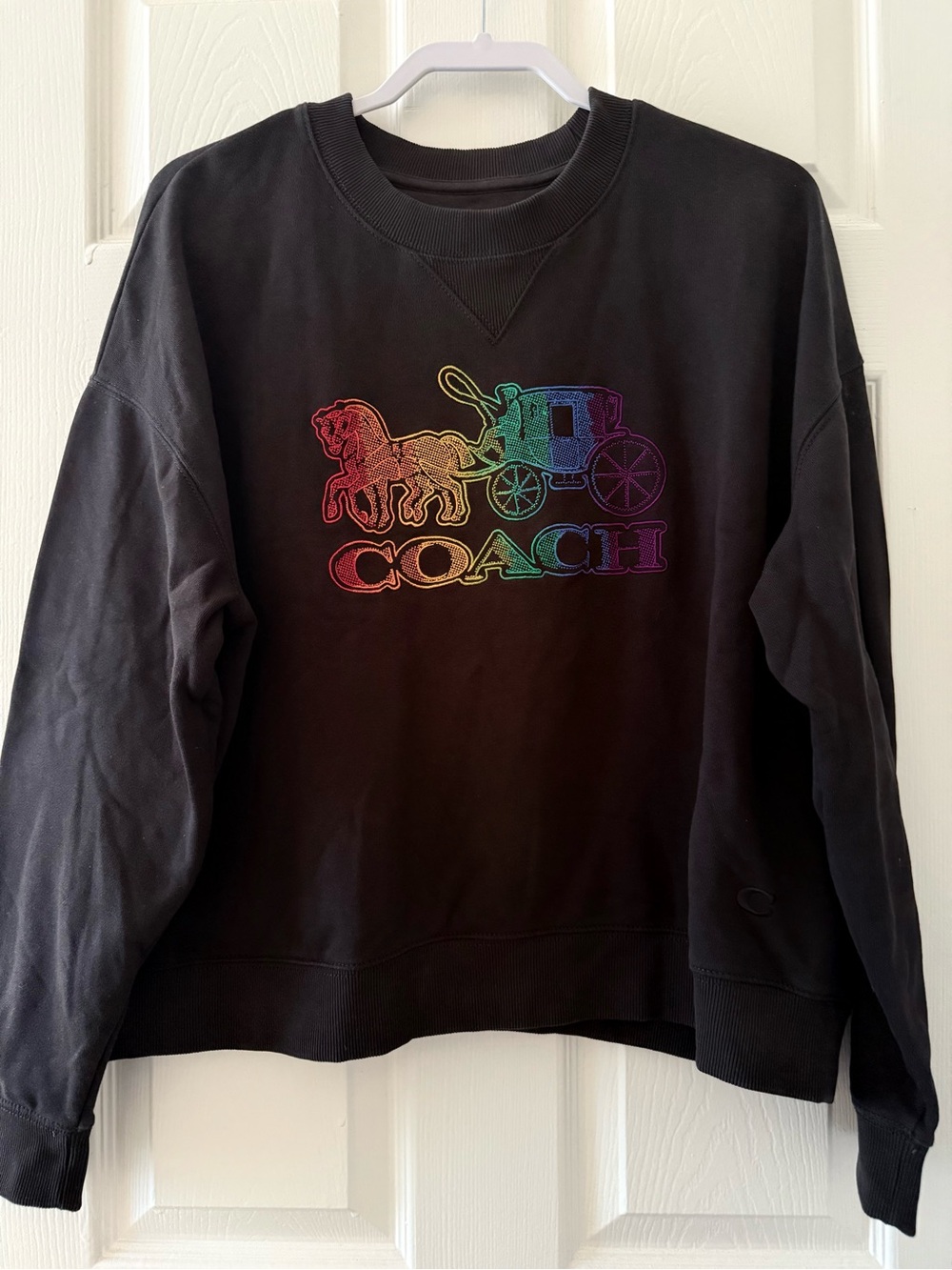 Coach Black Crewneck Sweatshirt with Rainbow Carriage Logo